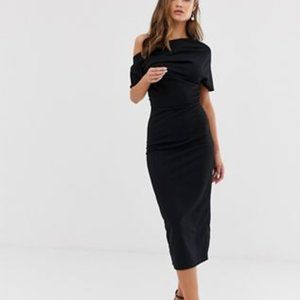 ASOS DESIGN Pleated Off-Shoulder Pencil Dress